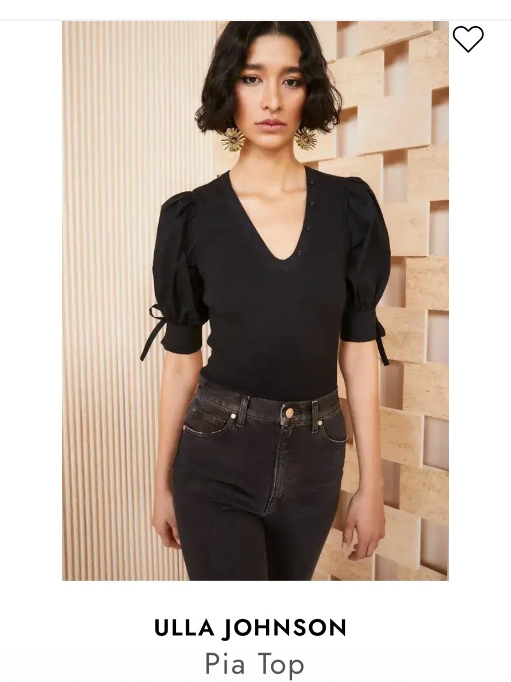 Ulla Johnson Black V-Neck Puff-Sleeve Top size small